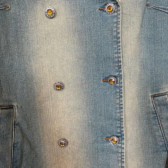 Vintage Kaity Jean Jacket Belted Button Front Bead Lace Sleeve Size Medium - Picture 13 of 16